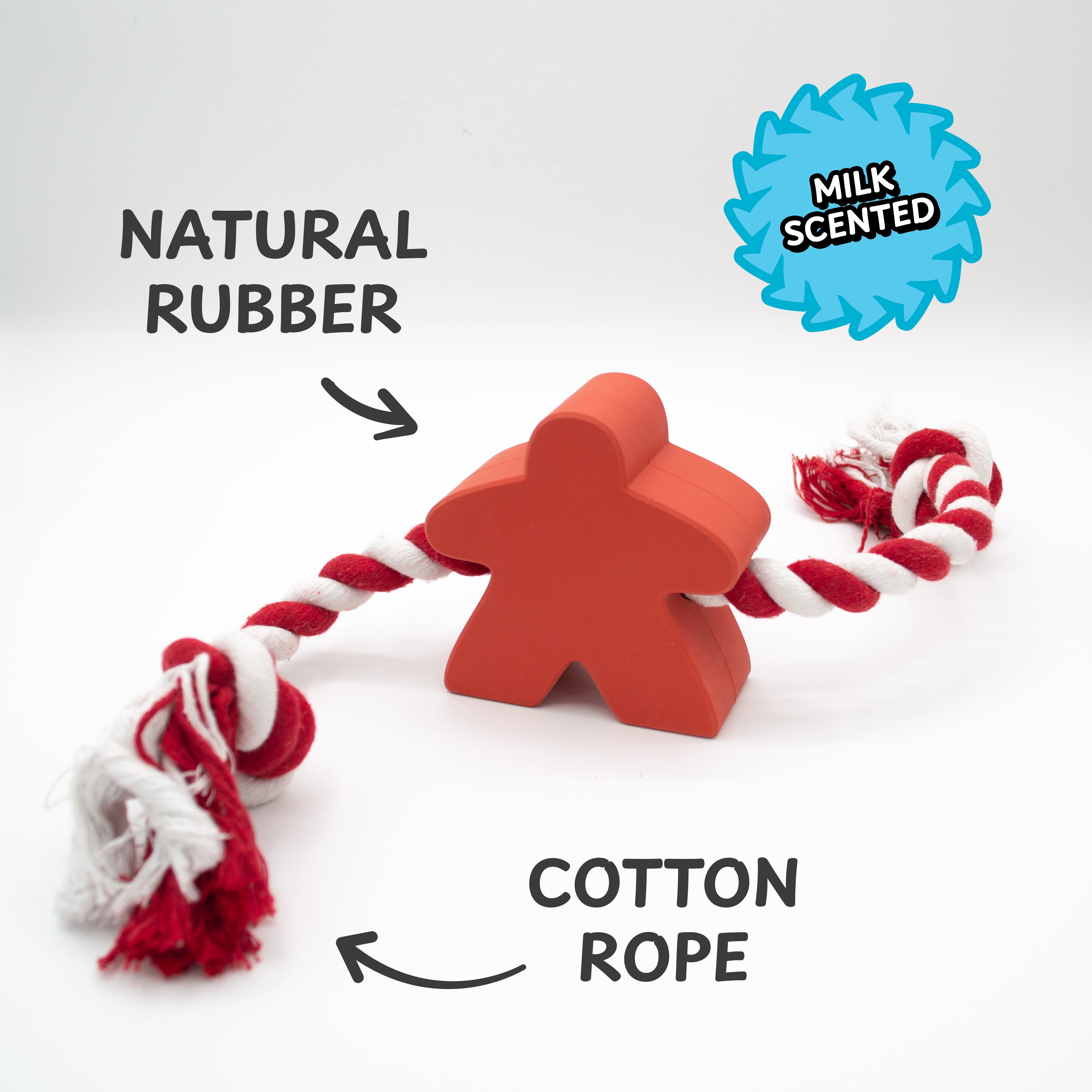Meeple Dog Toy - Rubber and Rope - Red