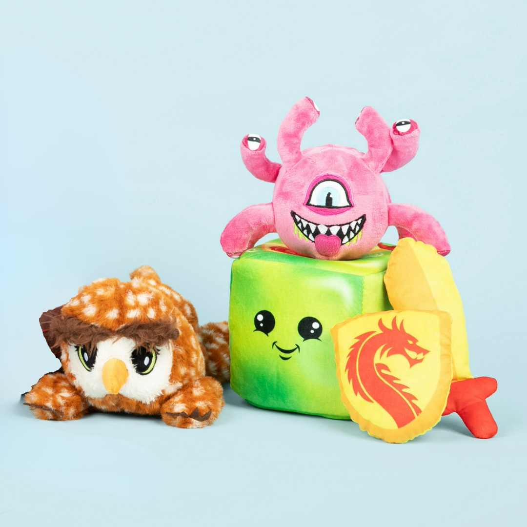 TTRPG Dog Toy Monster Bundle with Owlbear Plush Dog Toy, Eye Beast Dog Toy and Gelatinous Cube Puzzle Plush Dog Toy